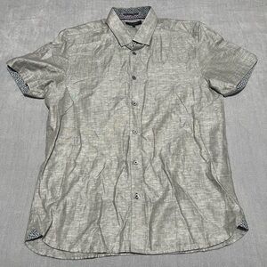 Ted Baker London Men's Gray 55%Linen 45%Cotton Short Sleeve ButtonUp Shirt Sz 4